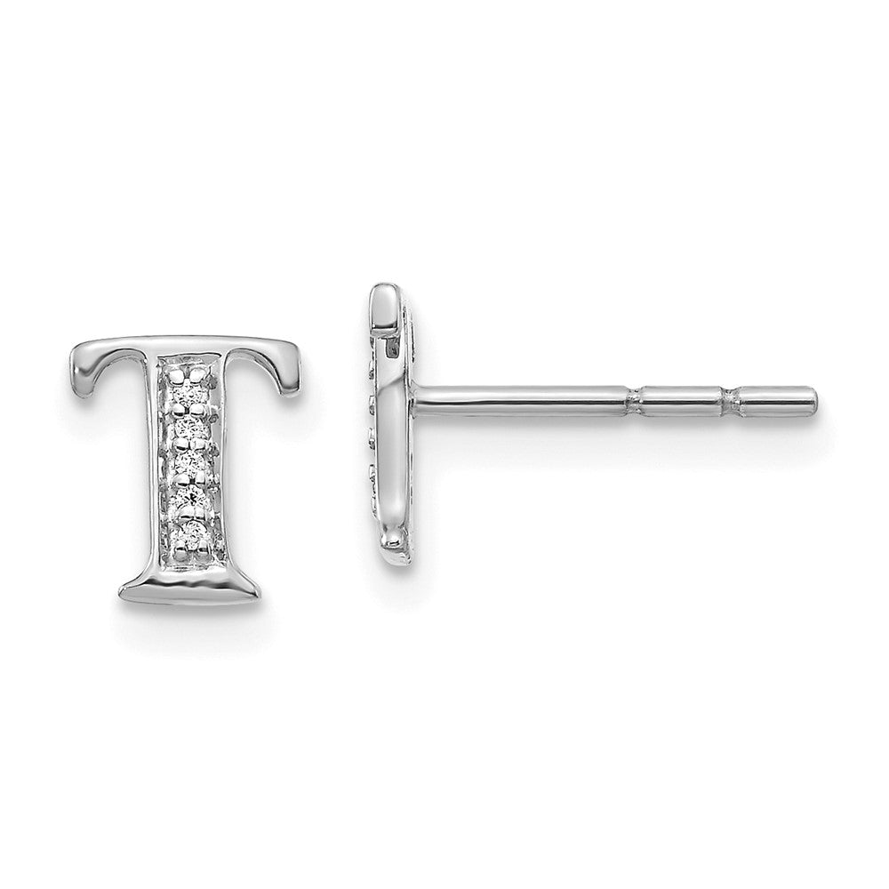 Image of ID 1 14k White Gold Real Diamond Initial T Earrings