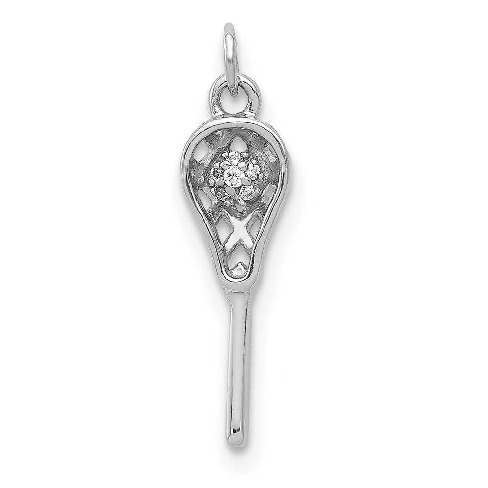 Image of ID 1 14k White Gold Real Diamond Lacrosse Stick Pendant