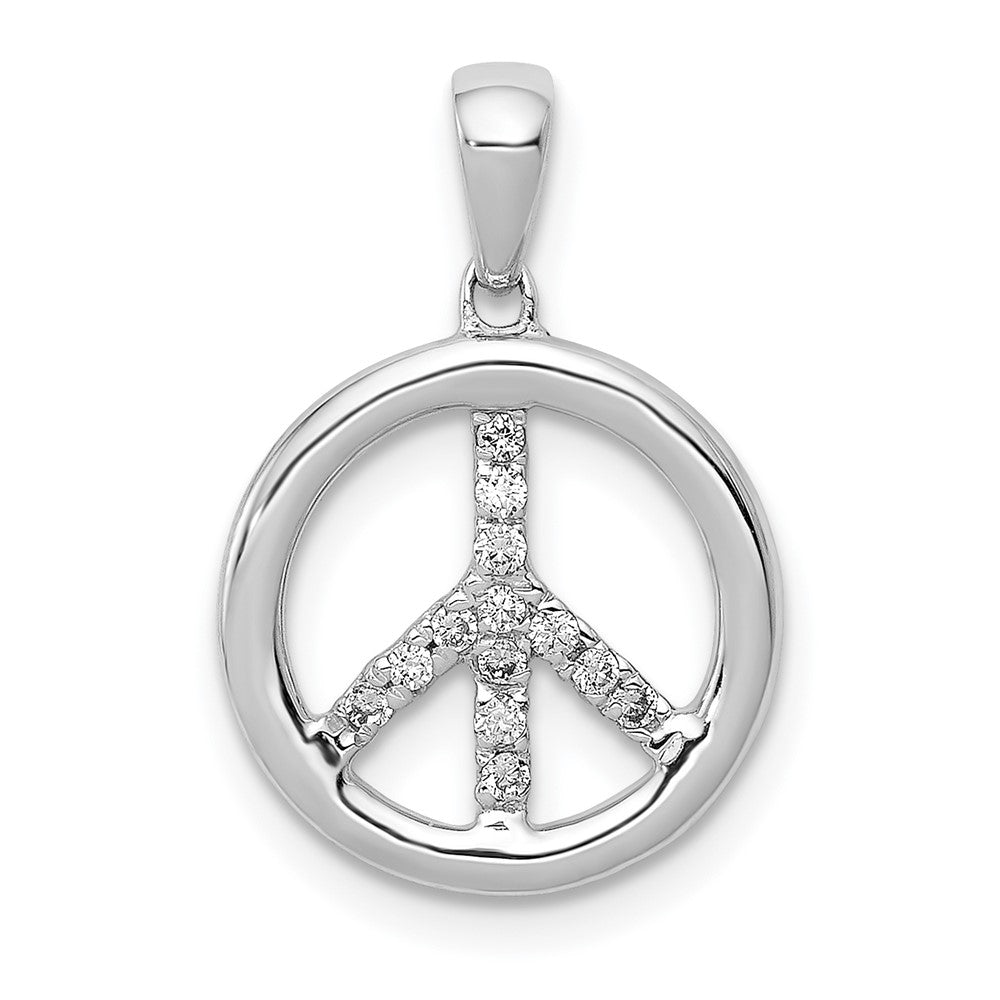 Image of ID 1 14k White Gold Real Diamond Peace Sign Pendant
