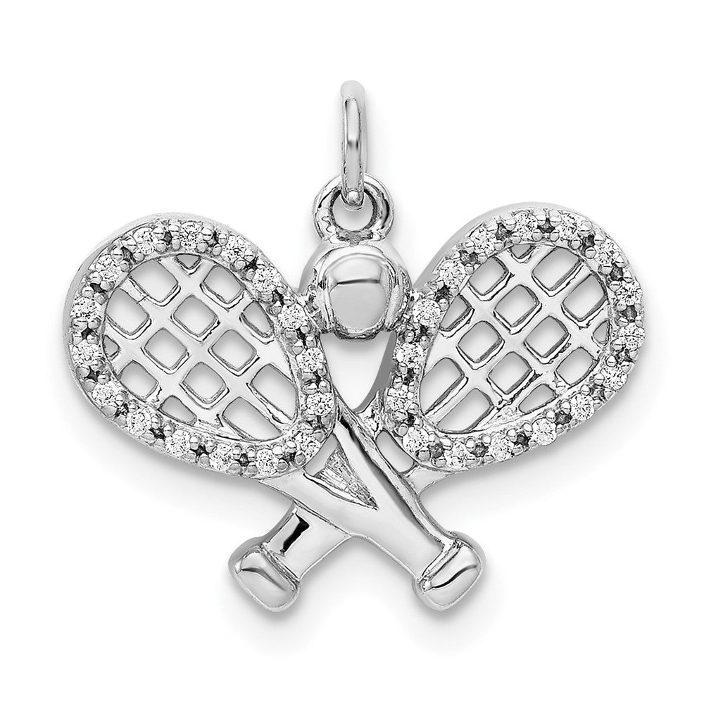 Image of ID 1 14k White Gold Real Diamond Rackets and Ball Pendant
