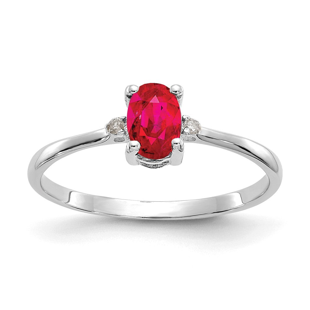 Image of ID 1 14k White Gold Real Diamond & Ruby Birthstone Ring