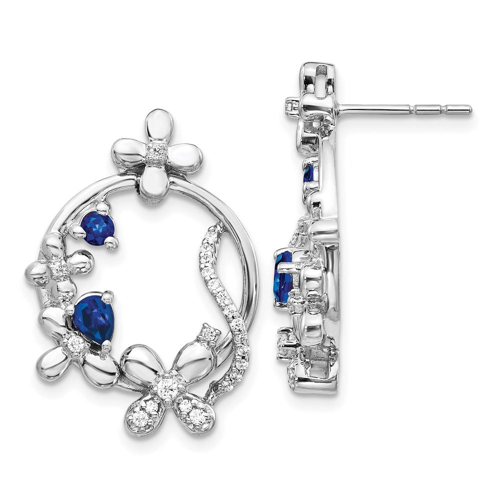 Image of ID 1 14k White Gold Real Diamond & Sapphire Flower Earrings