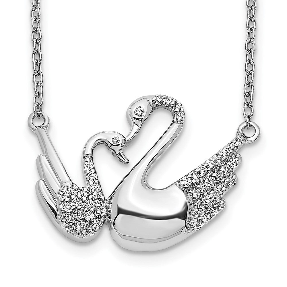 Image of ID 1 14k White Gold Real Diamond Swans Necklace