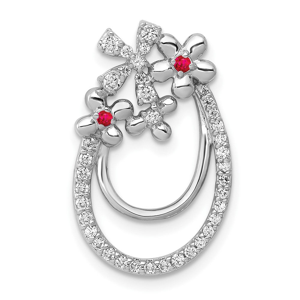 Image of ID 1 14k White Gold Real Diamond and 04 Ruby Flower Chain Slide