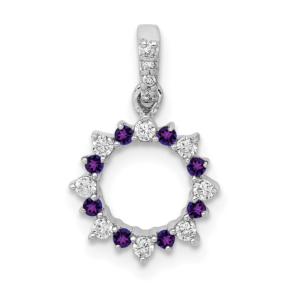 Image of ID 1 14k White Gold Real Diamond and 08 Amethyst Fancy Circle Pendant