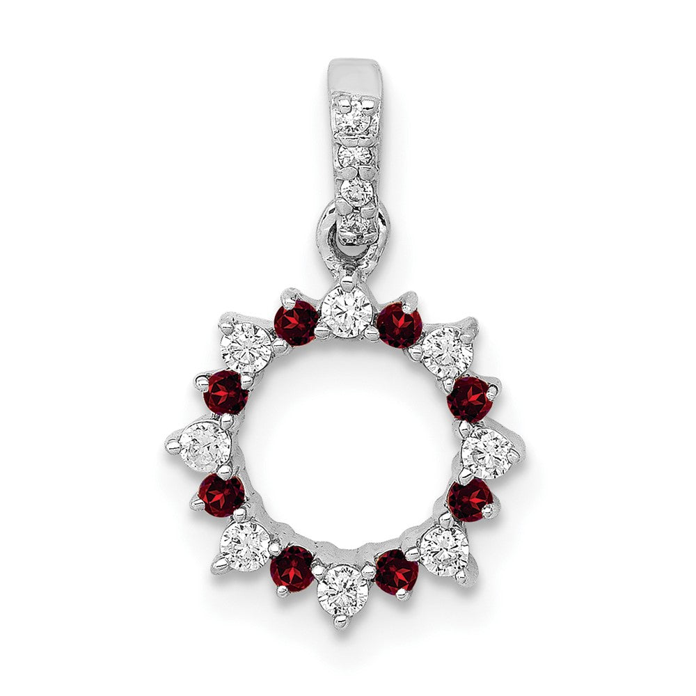 Image of ID 1 14k White Gold Real Diamond and 08 Garnet Fancy Circle Pendant