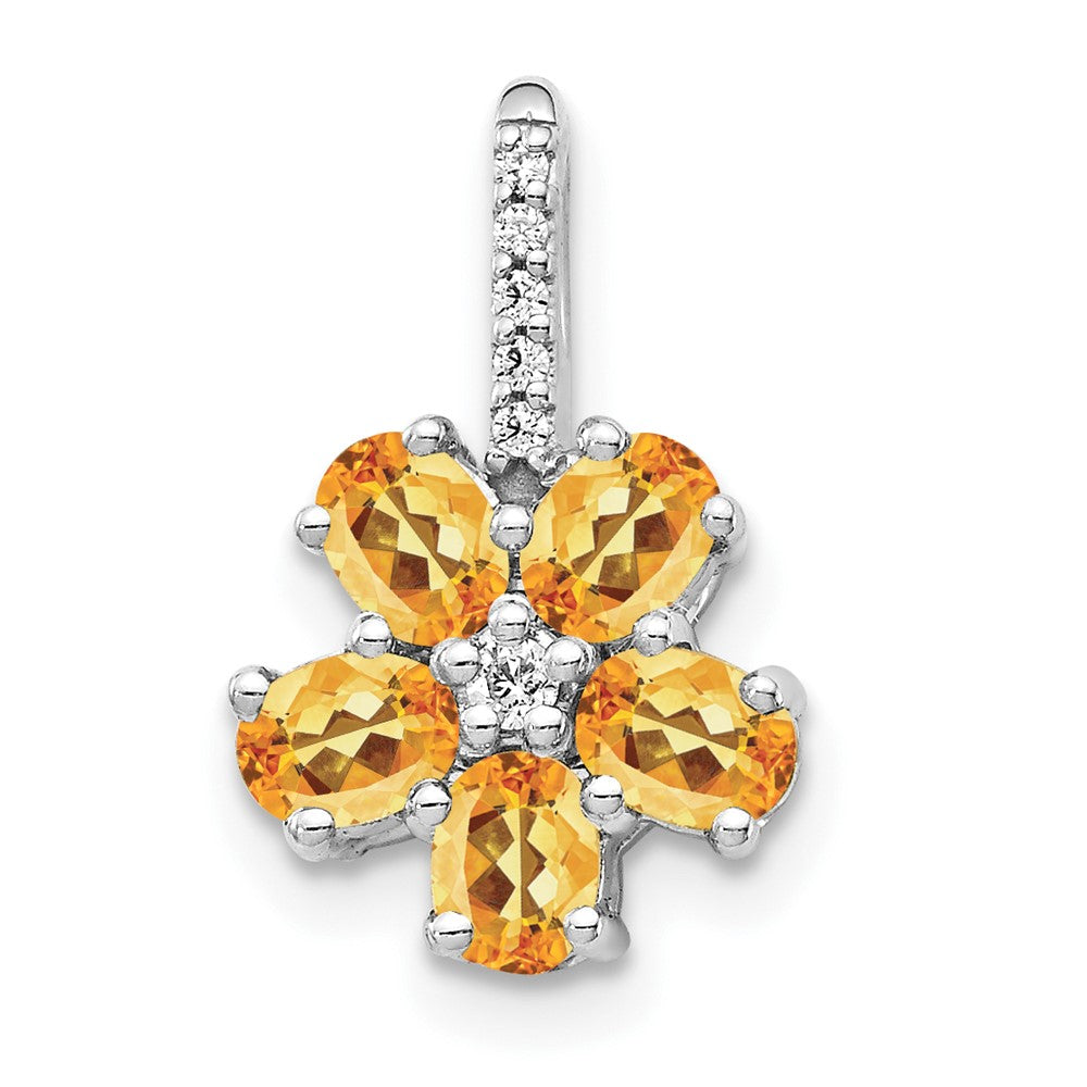 Image of ID 1 14k White Gold Real Diamond and 137 Citrine Flower Pendant