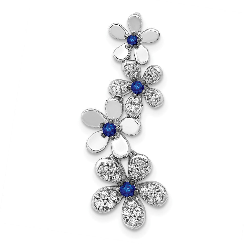 Image of ID 1 14k White Gold Real Diamond and 19 Sapphire 4 Flowers Pendant