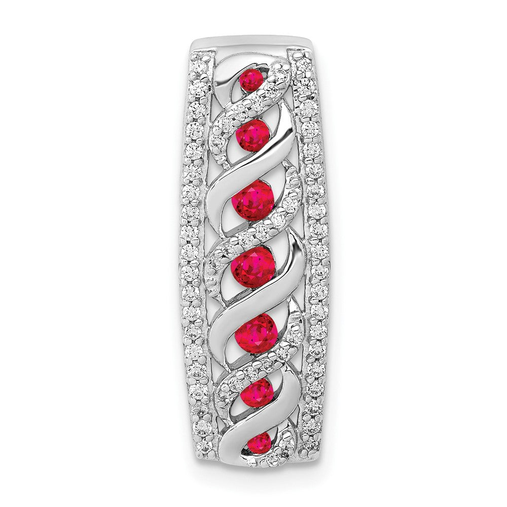 Image of ID 1 14k White Gold Real Diamond and 26 Ruby Fancy Chain Slide