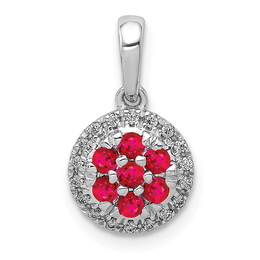 Image of ID 1 14k White Gold Real Diamond and 28 Ruby Circle Pendant