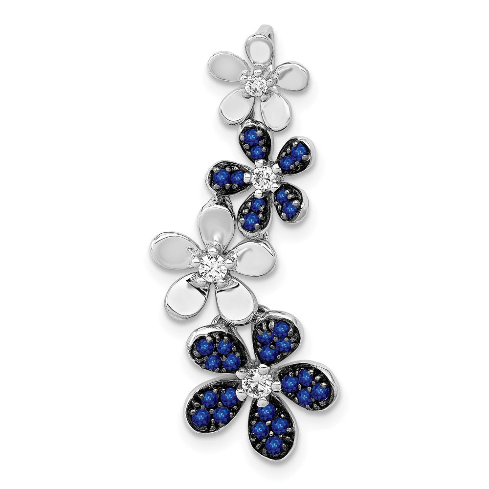 Image of ID 1 14k White Gold Real Diamond and 29 Sapphire 4 Flowers Pendant