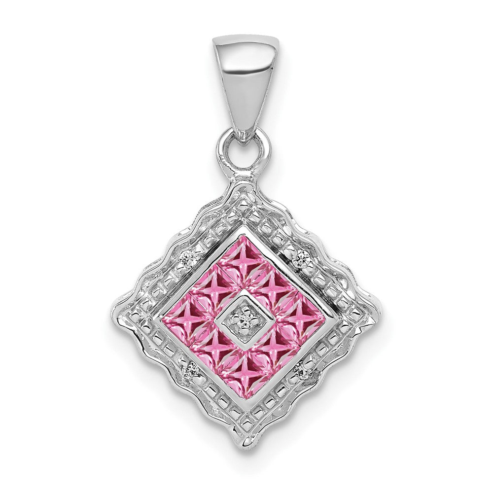 Image of ID 1 14k White Gold Real Diamond and 40 Pink Sapphire Pendant