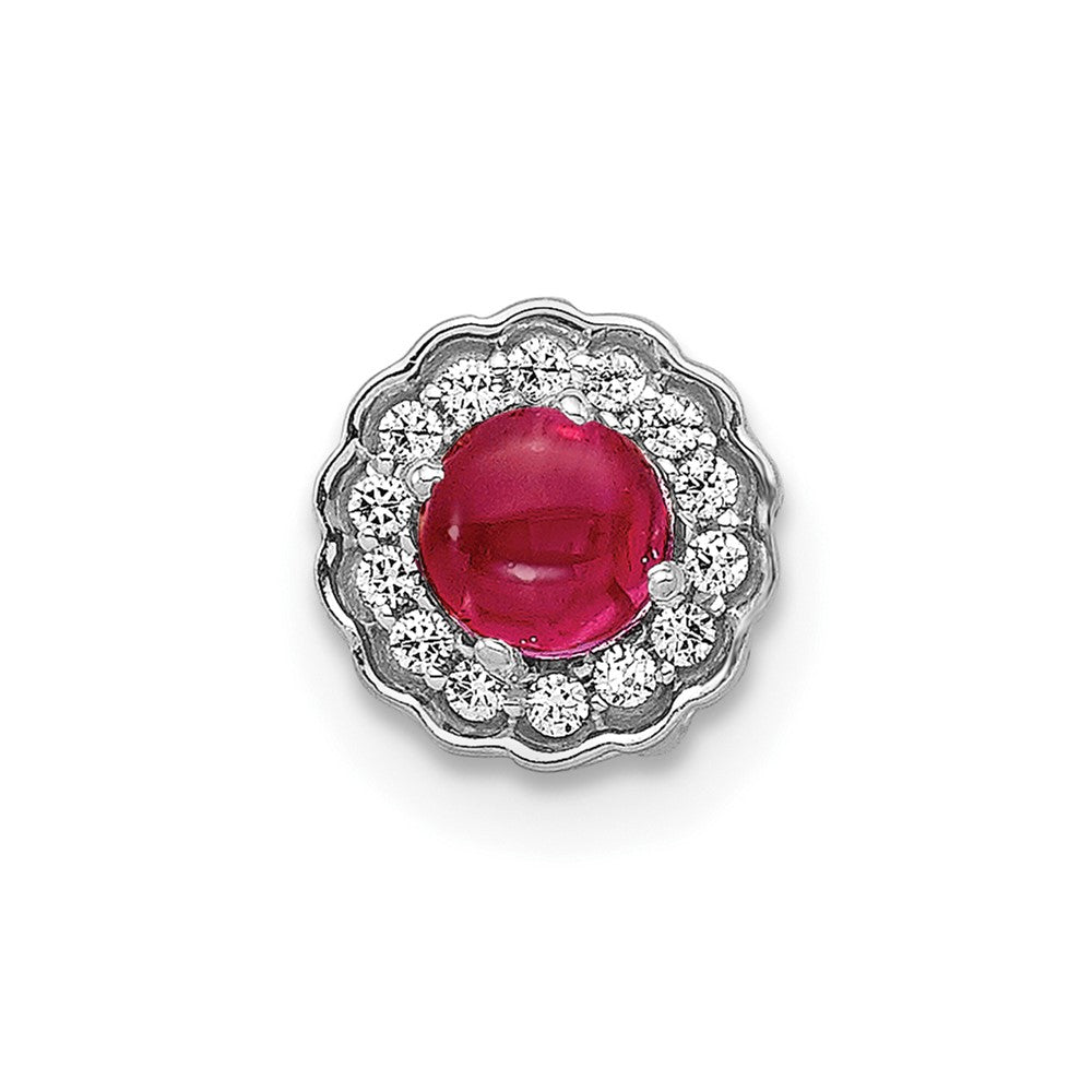 Image of ID 1 14k White Gold Real Diamond and Cabochon 38 Ruby Chain Slide