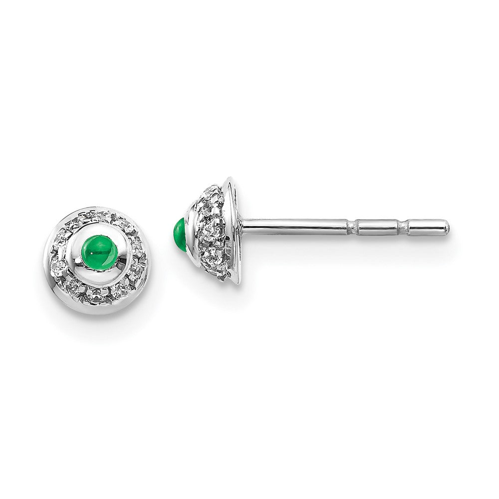 Image of ID 1 14k White Gold Real Diamond and Cabochon Emerald Earrings