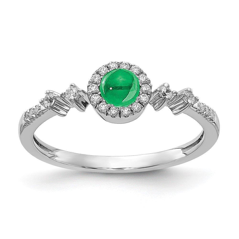 Image of ID 1 14k White Gold Real Diamond and Cabochon Emerald Halo Ring