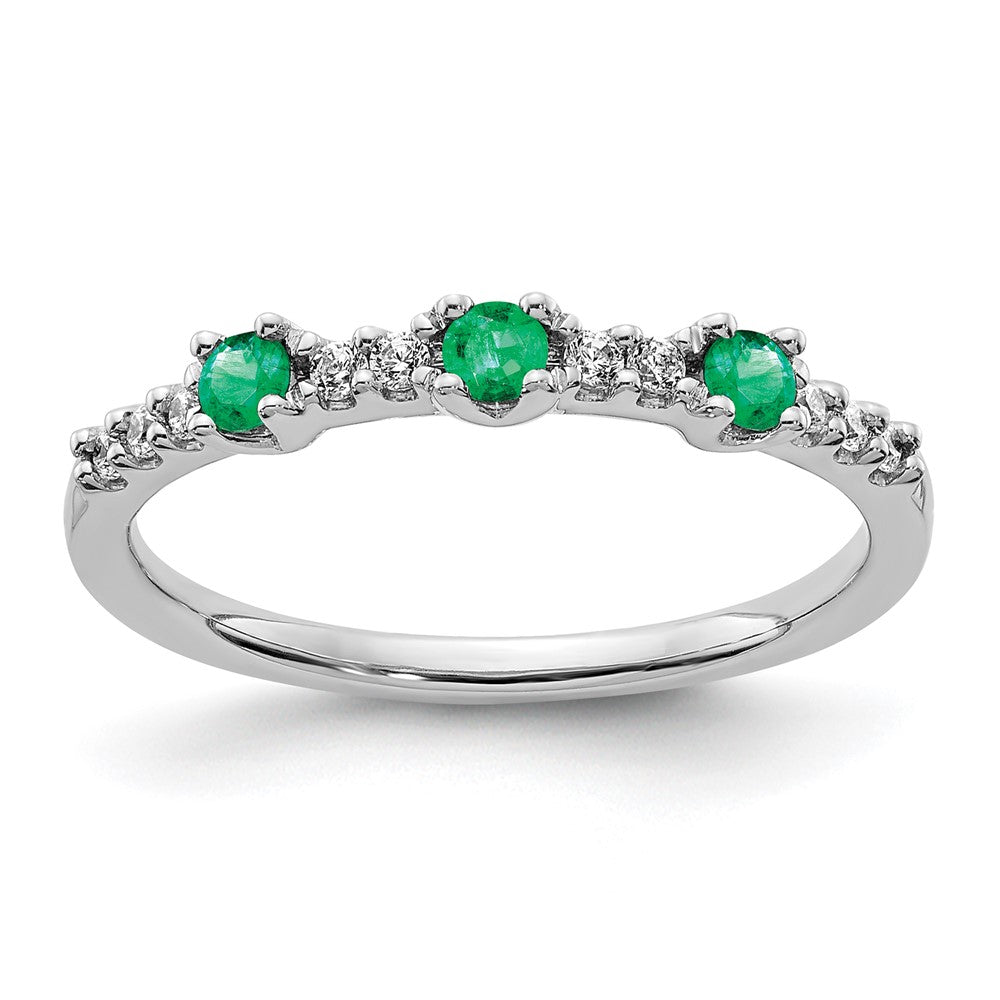 Image of ID 1 14k White Gold Real Diamond and Emerald 3-Stone Ring