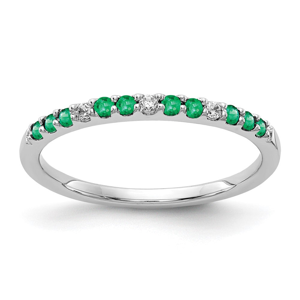 Image of ID 1 14k White Gold Real Diamond and Emerald Band