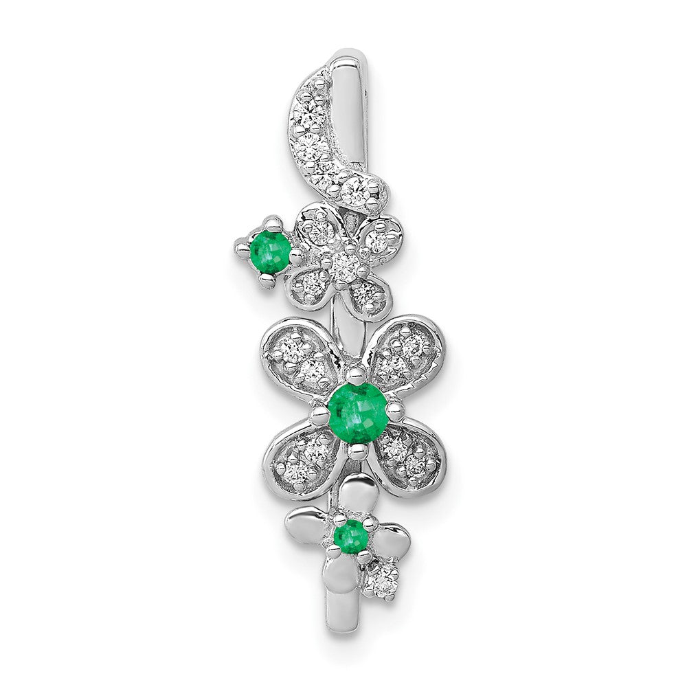Image of ID 1 14k White Gold Real Diamond and Emerald Flower Chain Slide
