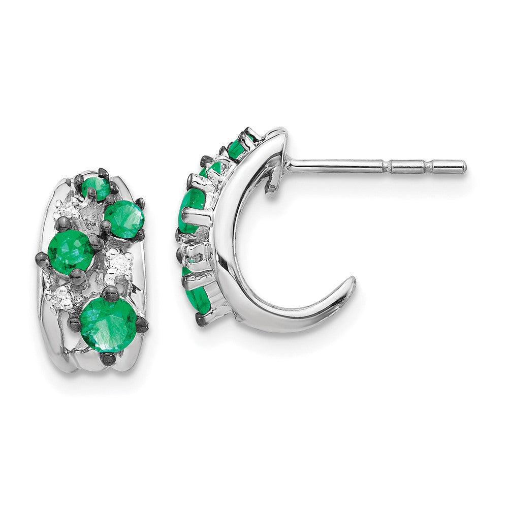 Image of ID 1 14k White Gold Real Diamond and Emerald Polished Post Hoop Earrings