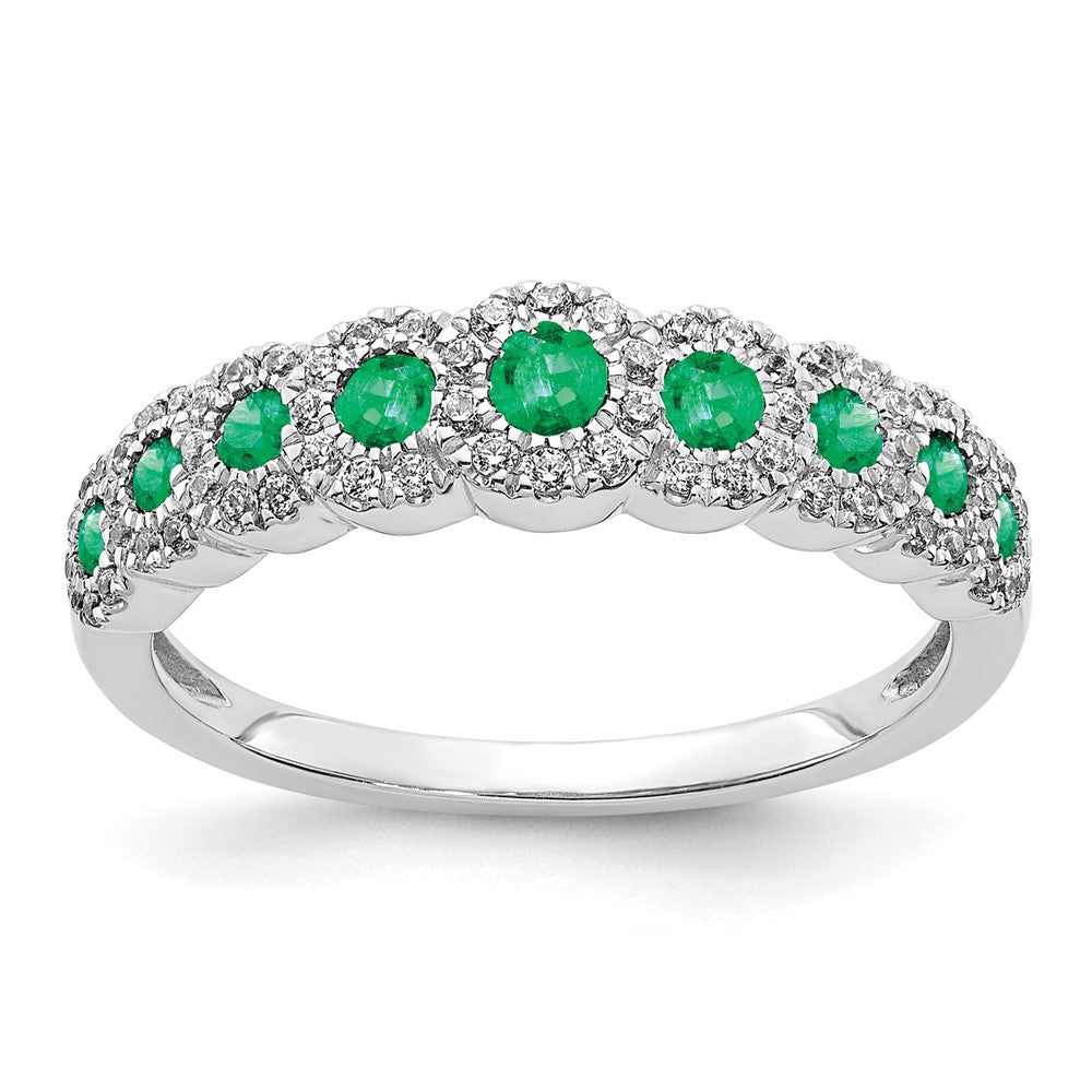 Image of ID 1 14k White Gold Real Diamond and Emerald Polished Ring