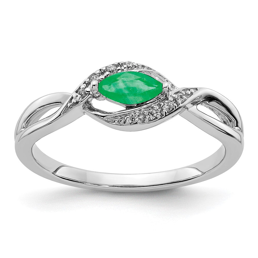 Image of ID 1 14k White Gold Real Diamond and Marquise Emerald Ring