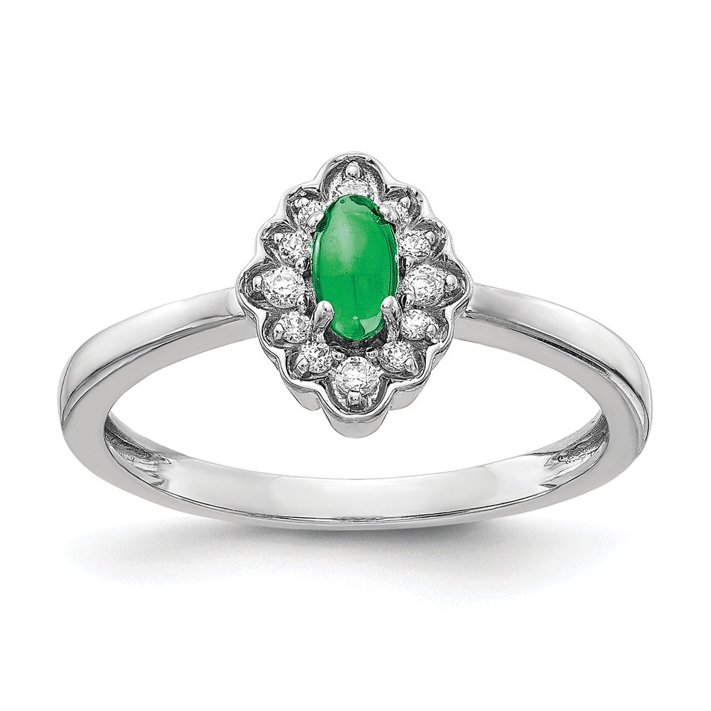 Image of ID 1 14k White Gold Real Diamond and Oval Cabochon Emerald Ring