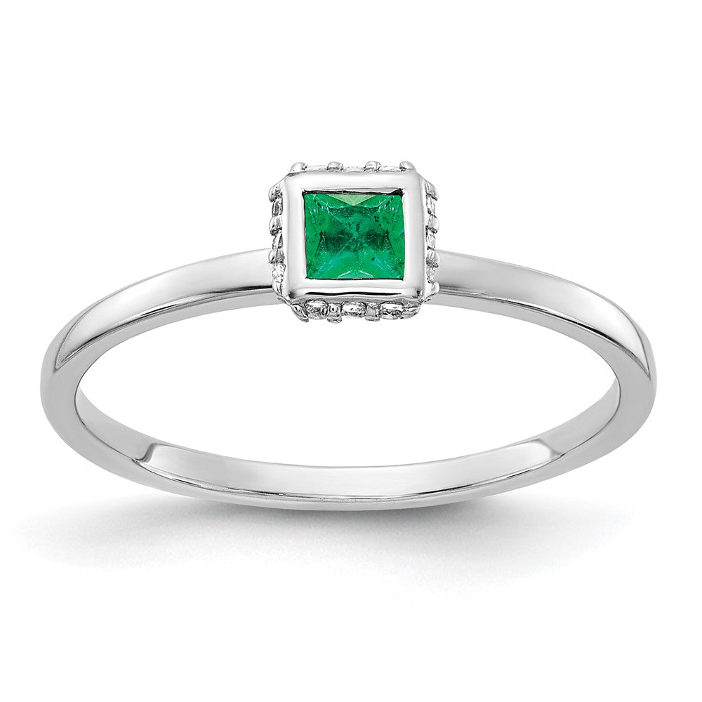 Image of ID 1 14k White Gold Real Diamond and Princess Emerald Ring