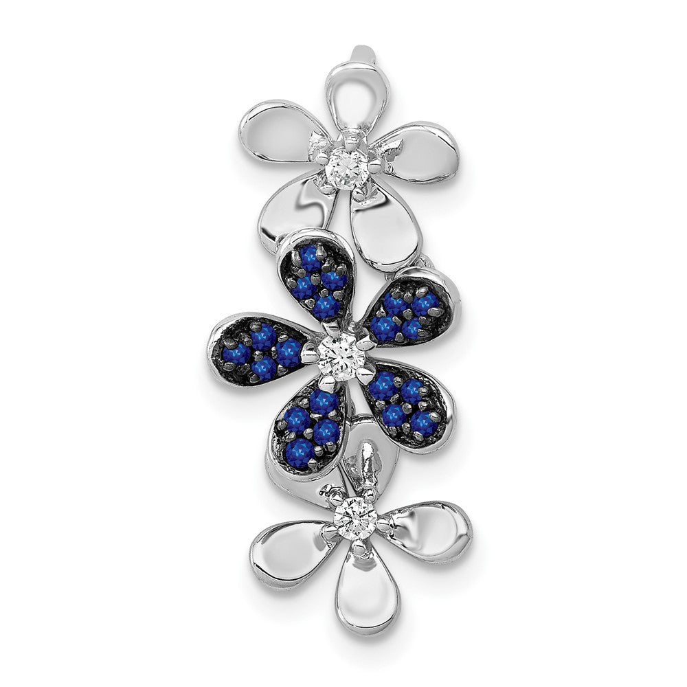 Image of ID 1 14k White Gold Real Diamond and Sapphire 3 Flowers Pendant
