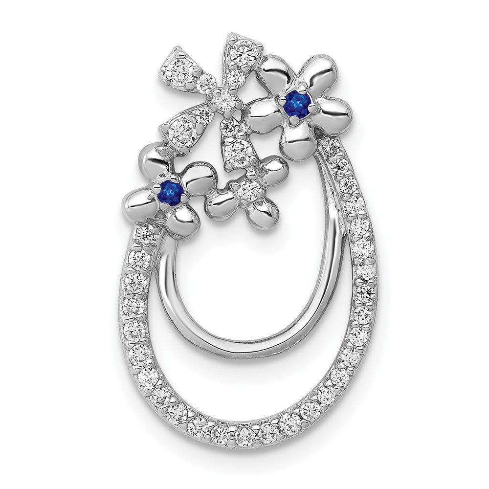 Image of ID 1 14k White Gold Real Diamond and Sapphire Flower Chain Slide