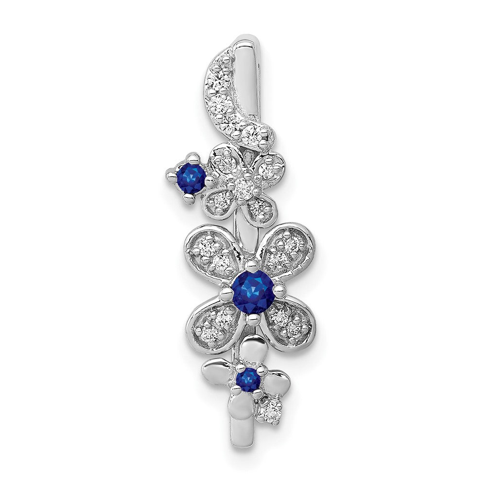 Image of ID 1 14k White Gold Real Diamond and Sapphire Flowers Chain Slide