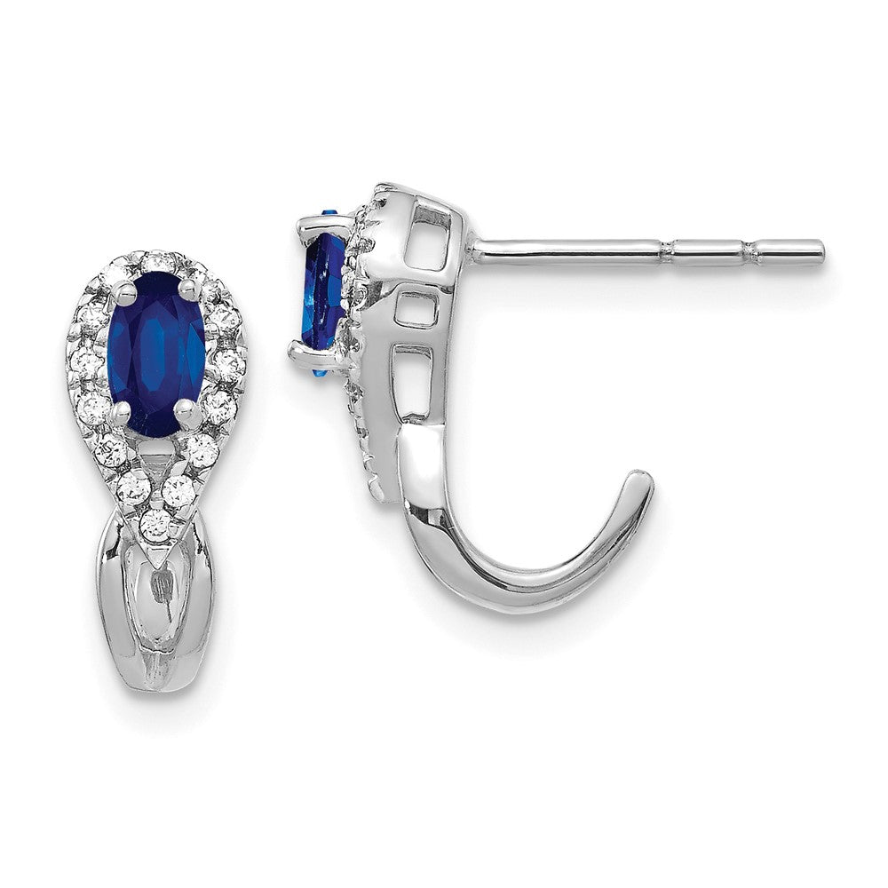 Image of ID 1 14k White Gold Real Diamond and Sapphire J Hoop Post Earrings