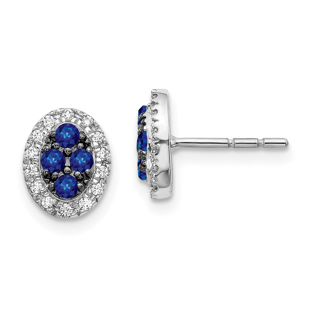 Image of ID 1 14k White Gold Real Diamond and Sapphire Oval Post Earrings