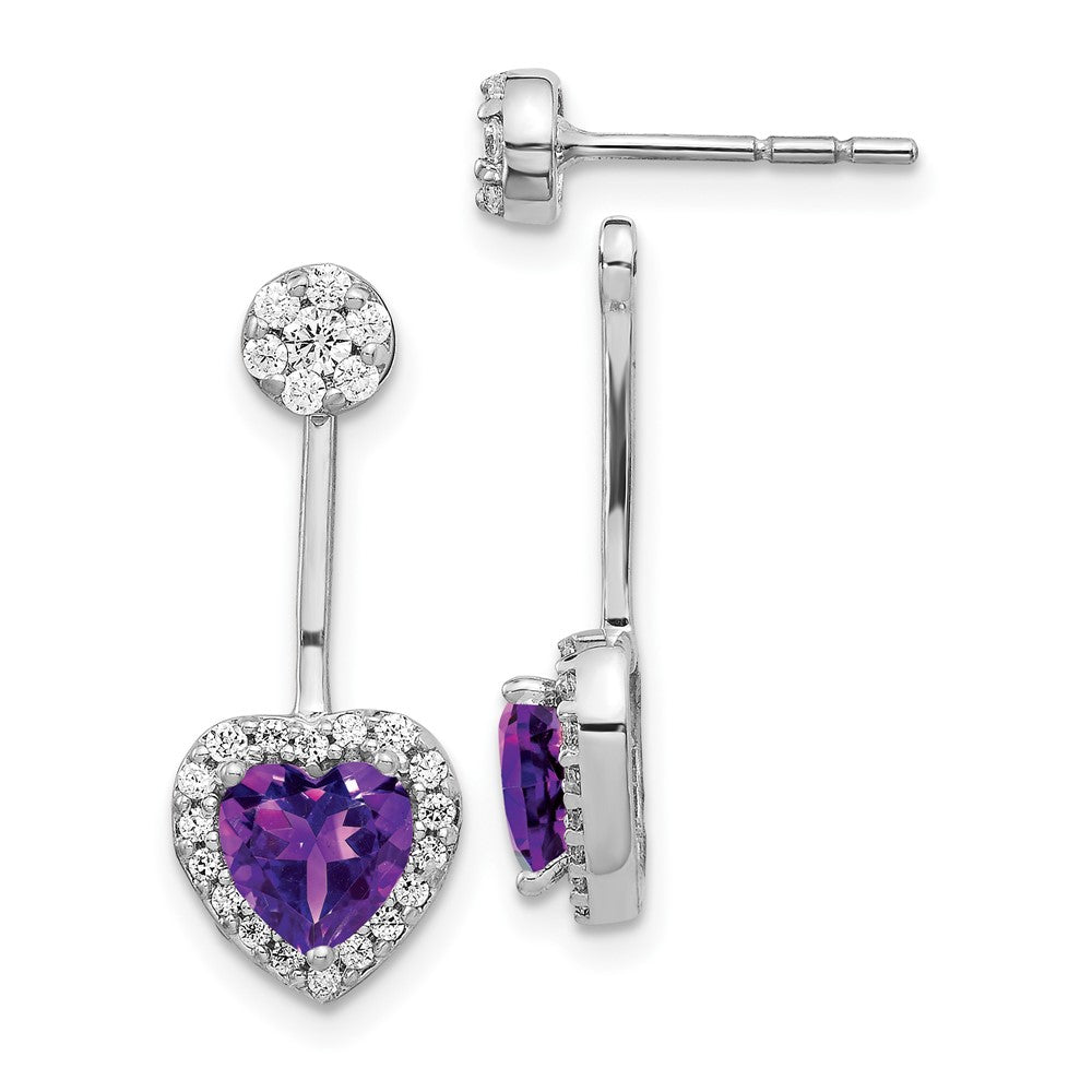 Image of ID 1 14k White Gold Real Diamond/Heart Amethyst Front/Back Earrings