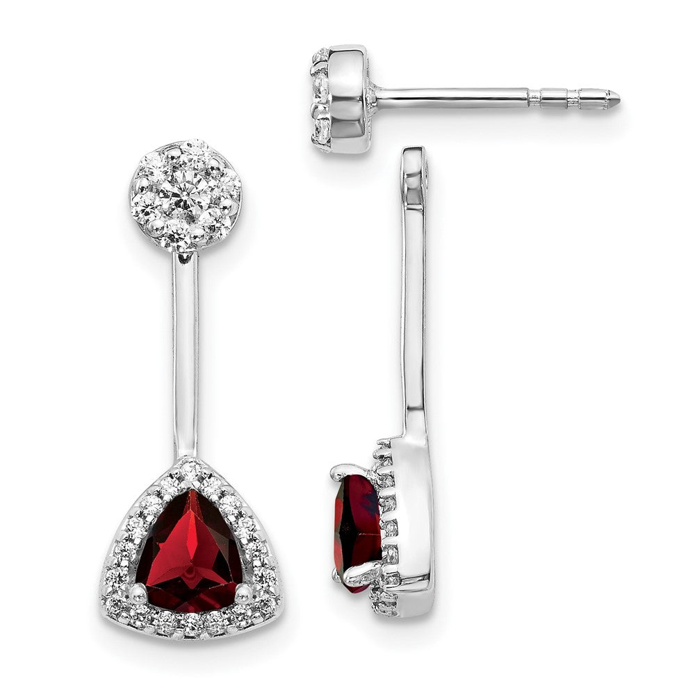 Image of ID 1 14k White Gold Real Diamond/Trillion Garnet Front/Back Earrings