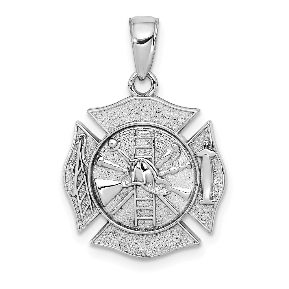 Image of ID 1 14k White Gold Reversible Fire Department Shield Pendant