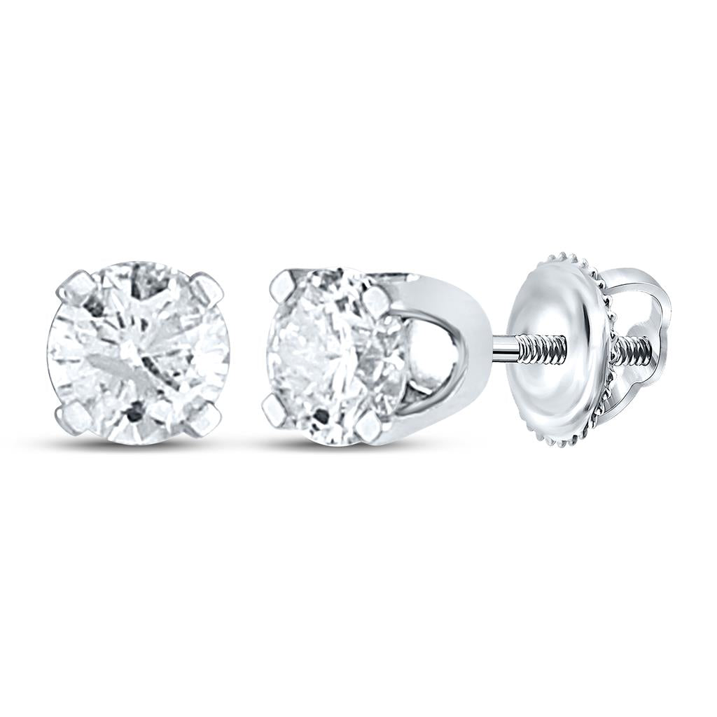 Image of ID 1 14k White Gold Round Diamond Excellent Solitaire Earrings 1/4 Cttw (Certified)
