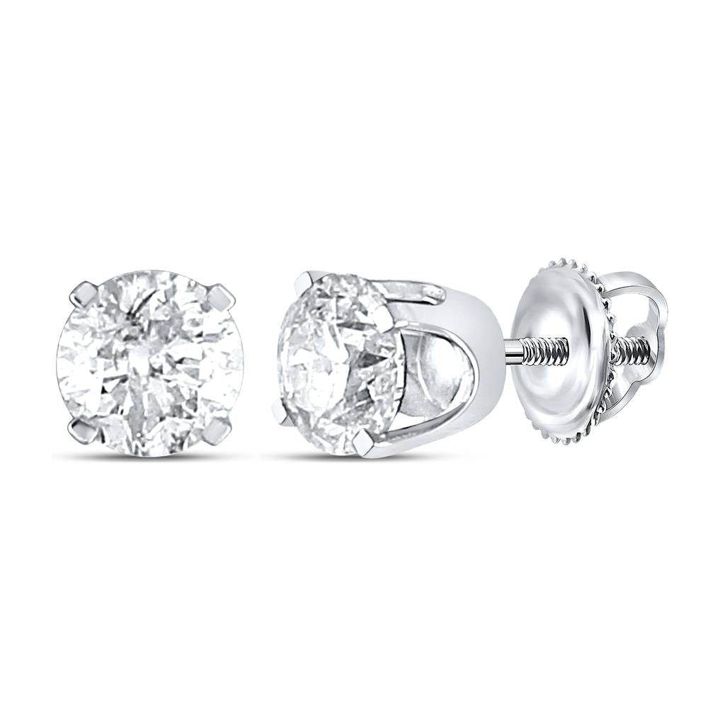 Image of ID 1 14k White Gold Round Diamond Excellent Solitaire Earrings 3/8 Cttw (Certified)