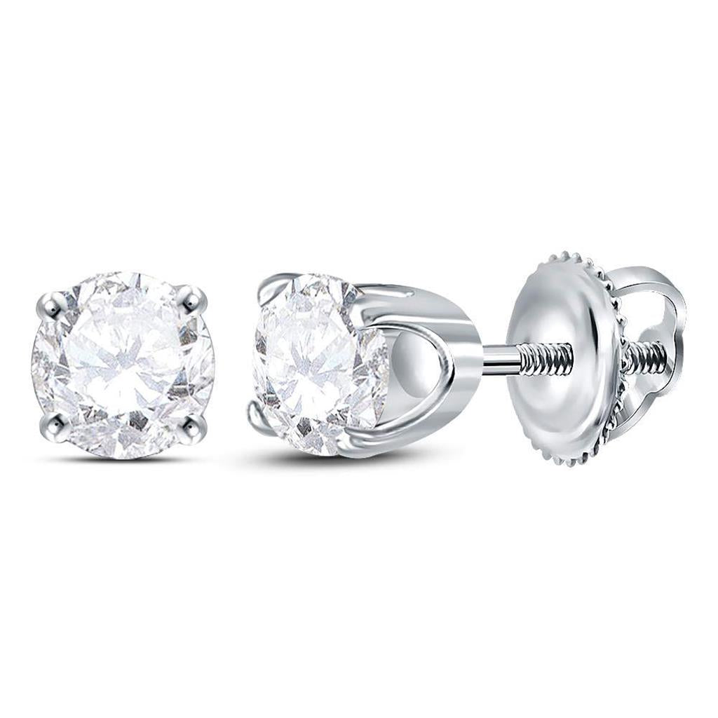 Image of ID 1 14k White Gold Round Diamond Excellent Solitaire Earrings 5/8 Cttw (Certified)