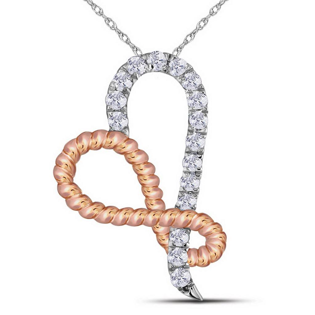 Image of ID 1 14k White Gold Round Diamond Rose-tone Rope Infinity Heart Pendant 1/6 Cttw