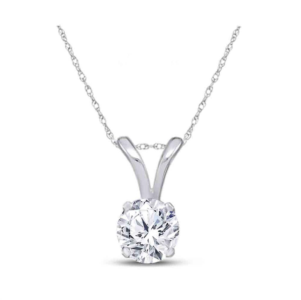 Image of ID 1 14k White Gold Round Diamond Solitaire Pendant 1/4 Cttw (Certified)