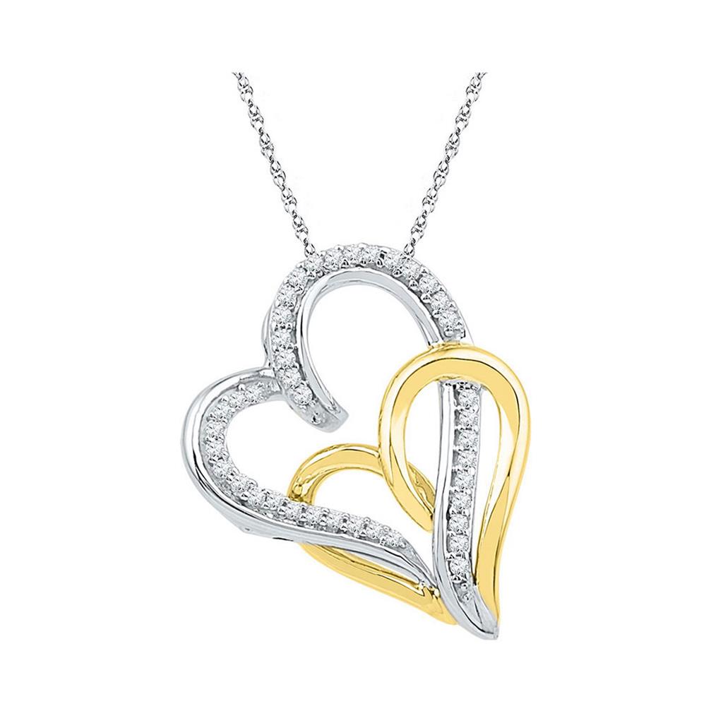 Image of ID 1 14k White Gold Round Diamond Two-tone Double Joined Hearts Pendant 1/6 Cttw