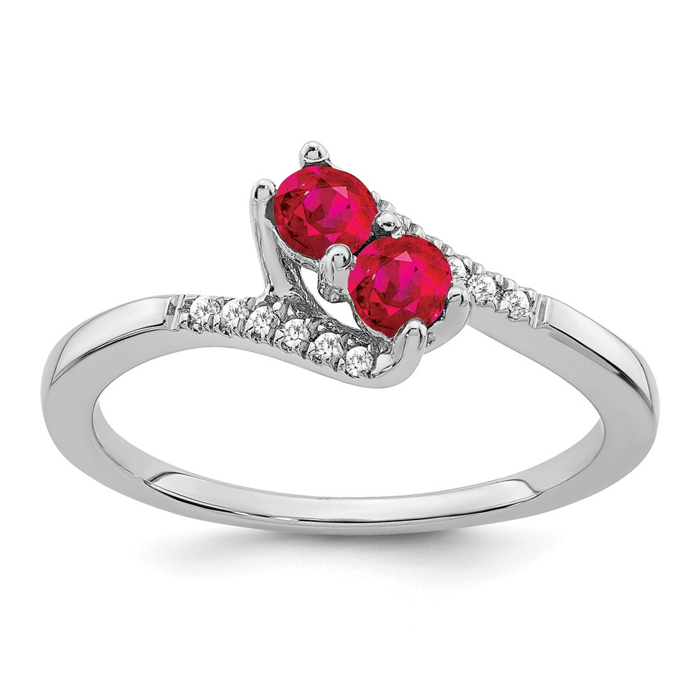 Image of ID 1 14k White Gold Ruby and Real Diamond 2-stone Bypass Ring