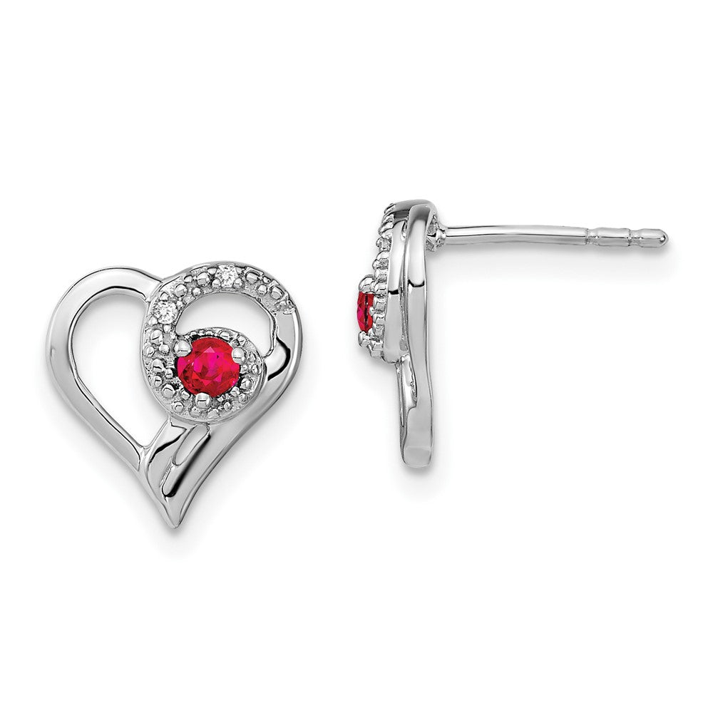 Image of ID 1 14k White Gold Ruby and Real Diamond Heart Earrings