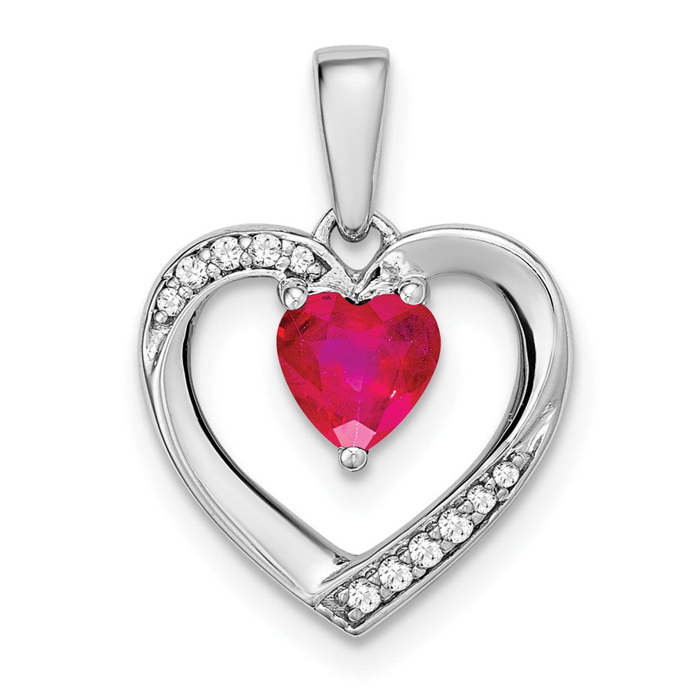 Image of ID 1 14k White Gold Ruby and Real Diamond Heart Pendant