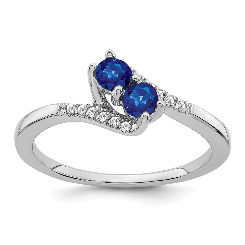 Image of ID 1 14k White Gold Sapphire and Real Diamond 2-stone Bypass Ring