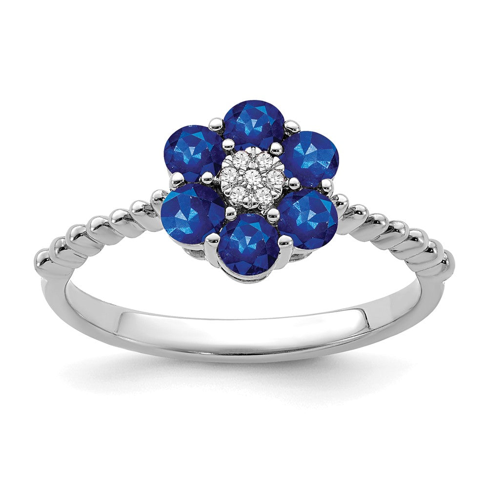 Image of ID 1 14k White Gold Sapphire and Real Diamond Floral Ring