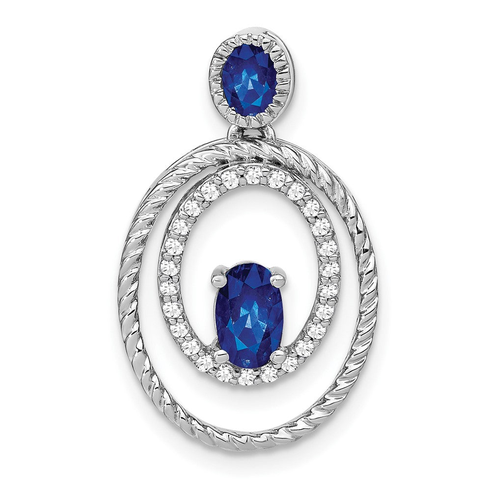 Image of ID 1 14k White Gold Sapphire and Real Diamond Oval Pendant