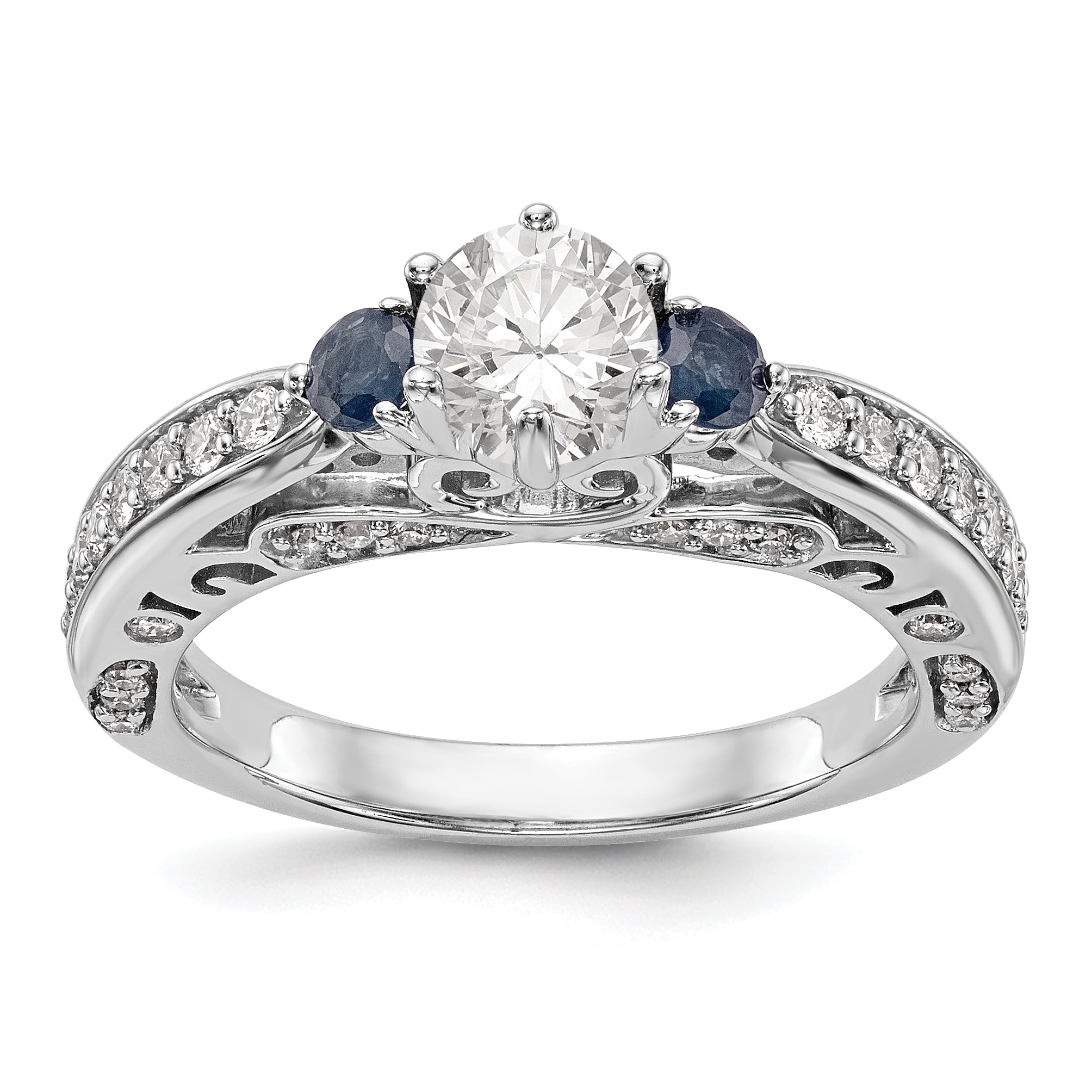 Image of ID 1 14k White Gold Simulated Diamond with Sapphire Engagement Ring