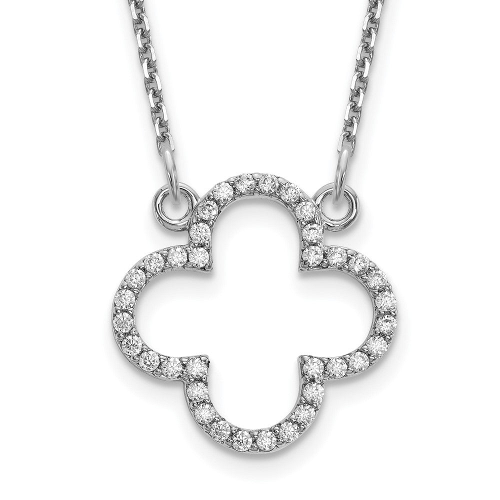 Image of ID 1 14k White Gold Small Real Diamond Quatrefoil Design Necklace
