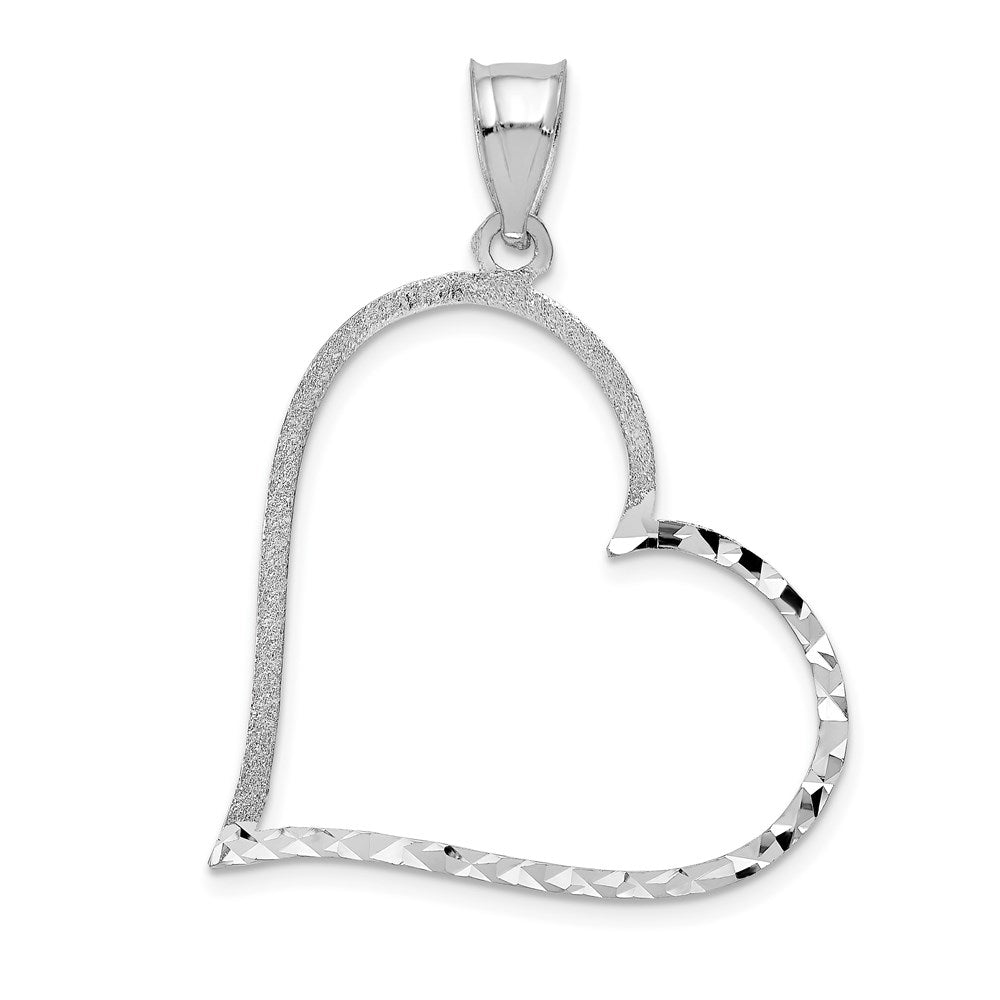 Image of ID 1 14k White Gold Solid Diamond-cut Reversible Heart Pendant